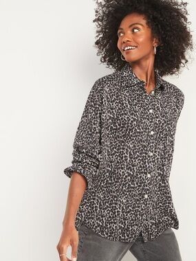 Old Navy Boyfriend Leopard Print Button-Down Shirt